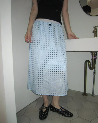 Ribbon Dot Satin Trapeze Skirt