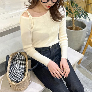 Asymmetrical Ribbon Knit T-Shirt