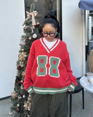 88 V-neck bicolor knit