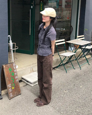 Checked Shirring Short-Sleeve Shirt