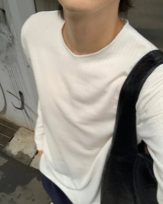 (Unisex) V-neck long-sleeve knit t-shirt