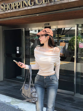 Shirred off-shoulder sleeveless top
