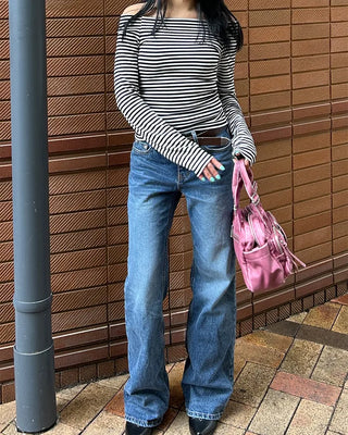 Low-rise straight denim pants