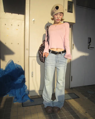 Double studded belt set with bootcut cotton pants