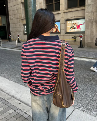 (Unisex) Multi-stripe Long Polo T-shirt