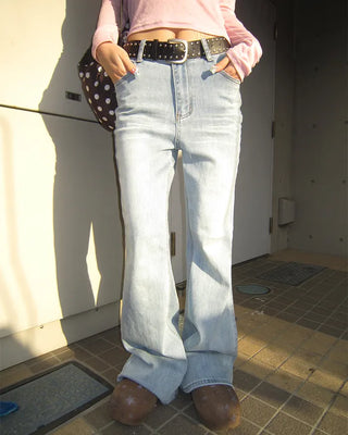 Double studded belt set with bootcut cotton pants
