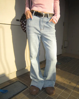 Double studded belt set with bootcut cotton pants