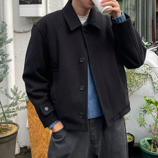Button-collar half coat