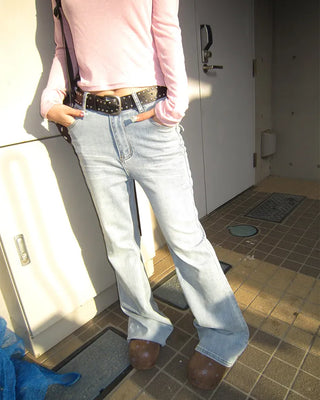Double studded belt set with bootcut cotton pants