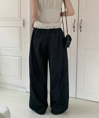 String Wide Summer Low Denim Pants