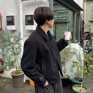 Button-collar half coat