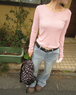 Double studded belt set with bootcut cotton pants