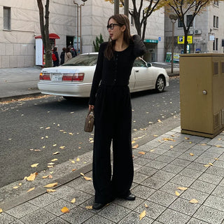 Velour wide-leg elastic waist pants