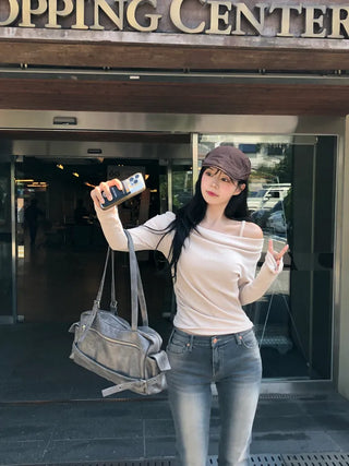 Shirred off-shoulder sleeveless top