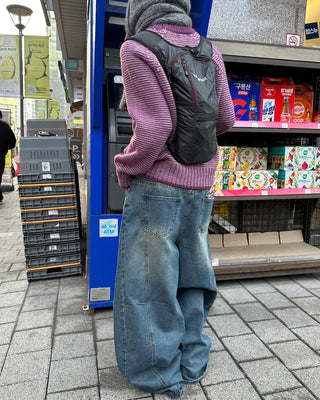 (Unisex) Center Seam Washed Balloon Denim Pants