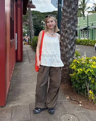 Waist drawstring cargo parachute pants