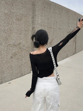 Summer distressed boat neck cropped knit (5 colors)