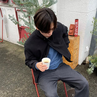 Button-collar half coat