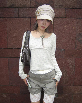 Henry Scooped Neck Flower Thermal Long T-Shirt