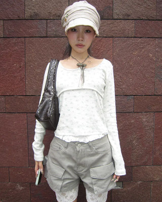Henry Scooped Neck Flower Thermal Long T-Shirt