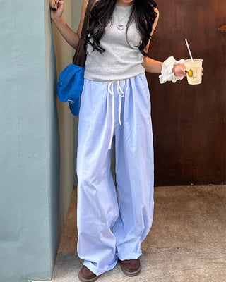 Drawstring two-tone striped wide-leg pants