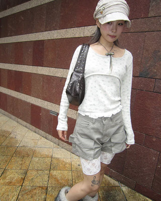 Henry Scooped Neck Flower Thermal Long T-Shirt