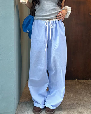 Drawstring two-tone striped wide-leg pants
