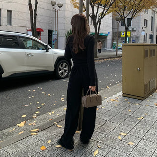 Velour wide-leg elastic waist pants