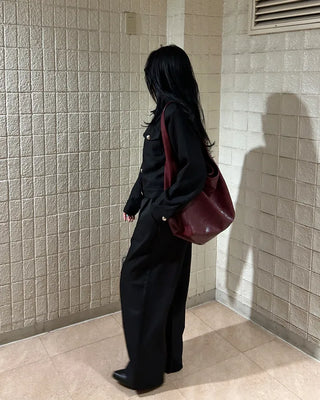 Belted Elastic Waist Tweed Wide Pants