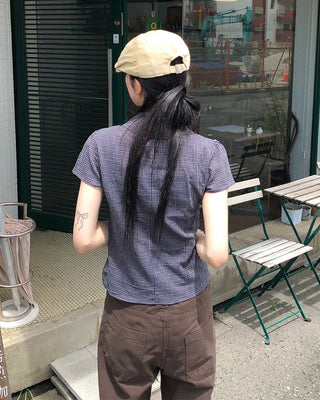 Checked Shirring Short-Sleeve Shirt