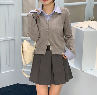 Shirt-layered cardigan