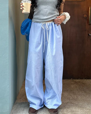 Drawstring two-tone striped wide-leg pants