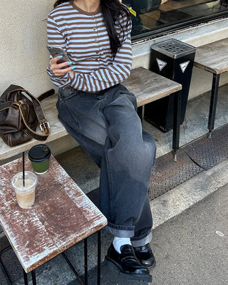 Vintage Wash Wide Denim Pants