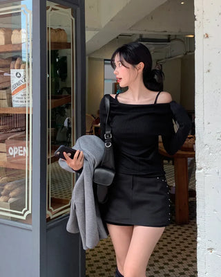 Shirred off-shoulder sleeveless top
