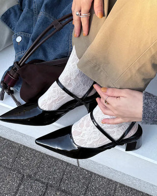 Pointed-toe strap heels