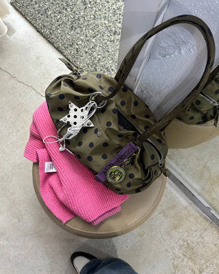 Outer pocket side gathered polka dot Boston bag
