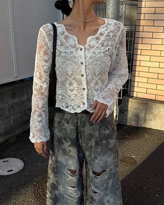 Star Damage Point Wide Cotton Pants