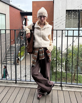 Brown cotton straight pants