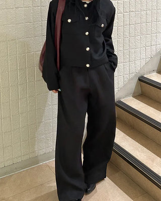 Belted Elastic Waist Tweed Wide Pants