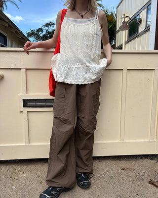 Waist drawstring cargo parachute pants