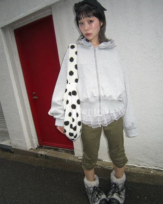Shirred ruffle hem zip hoodie