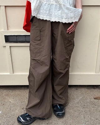 Waist drawstring cargo parachute pants