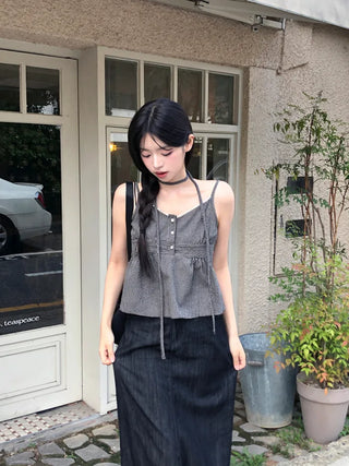 [4 colors] Slit Denim Long Skirt