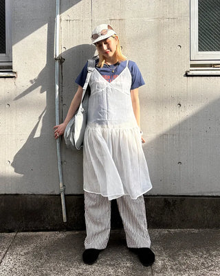 See-through gathered yoke camisole dress