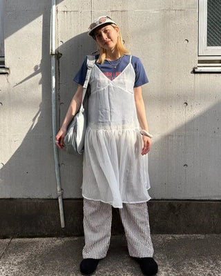 See-through gathered yoke camisole dress