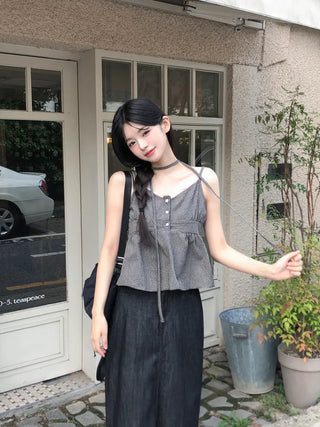 [4 colors] Slit Denim Long Skirt