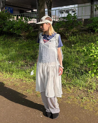 See-through gathered yoke camisole dress