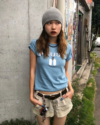 PAUSE Patch Semi-Cropped Half T-Shirt