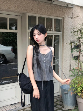 [4 colors] Slit Denim Long Skirt