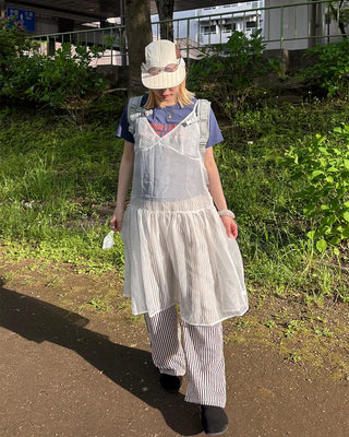 See-through gathered yoke camisole dress